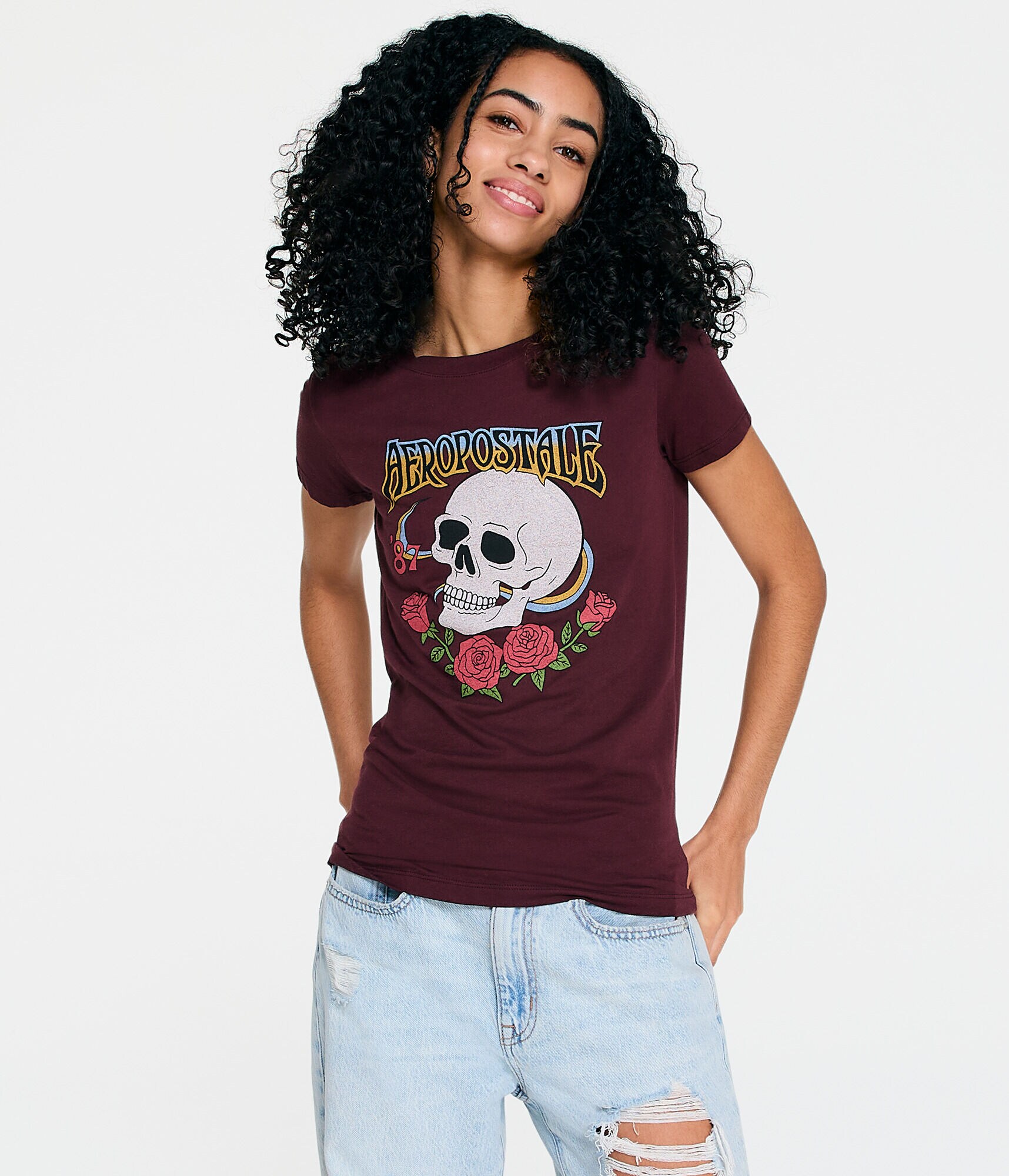 Aeropostale Skull &amp; Roses Graphic Tee