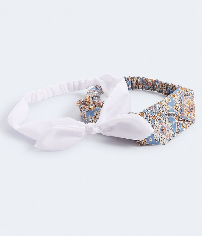 Floral Tile Print & Solid Bow Headband 2-Pack