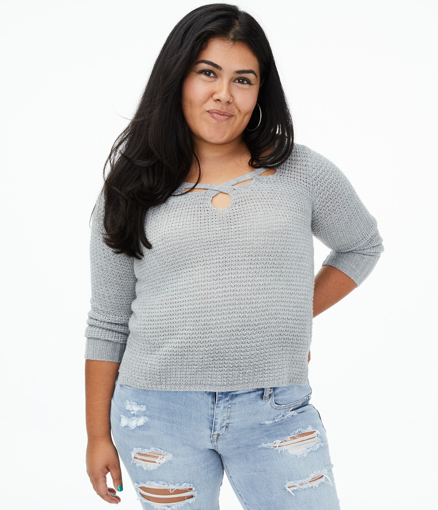 Crisscross Keyhole Sweater