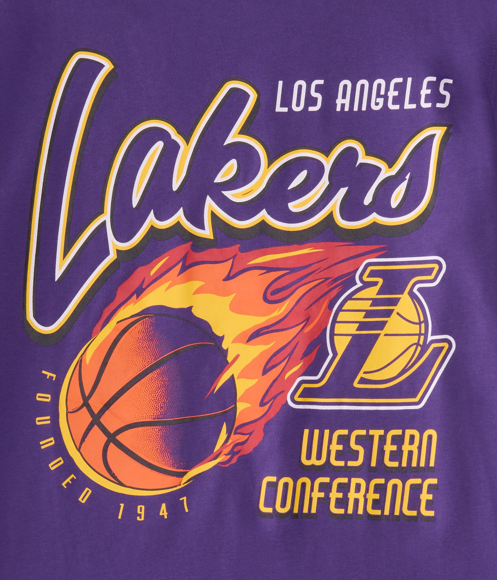 Los Angeles Lakers Flaming Basketball Relaxed Graphic Tee