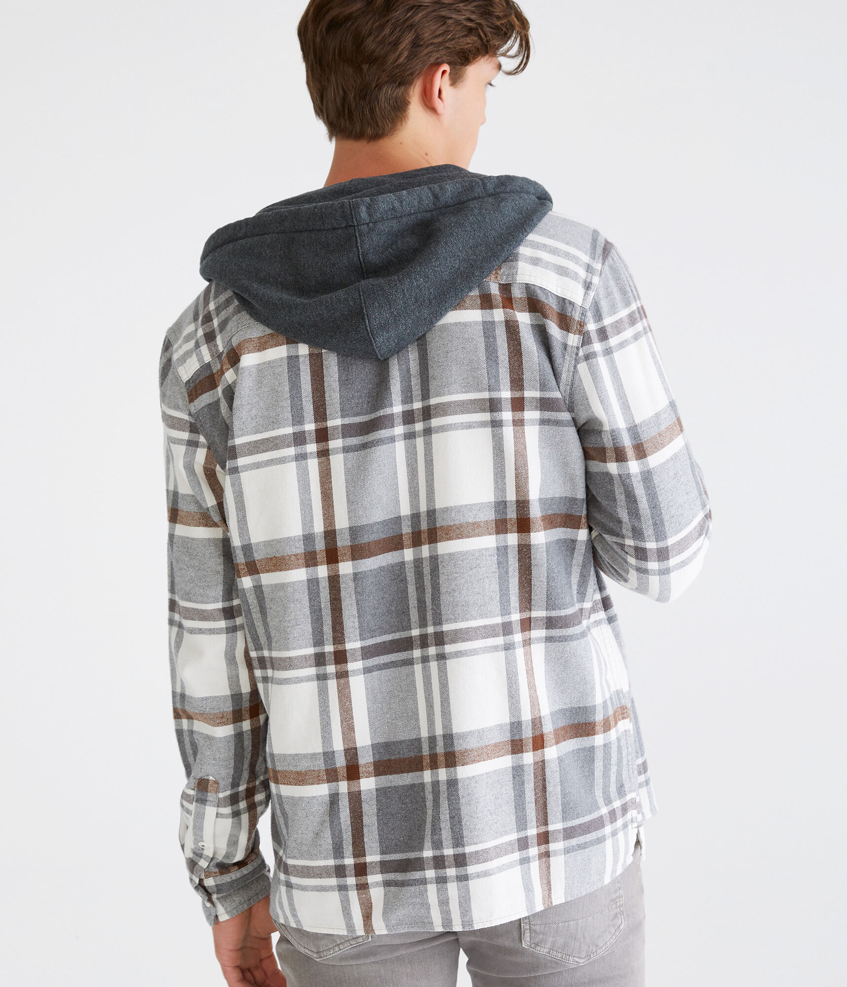 Long Sleeve Plaid Hooded Flannel Shirt
