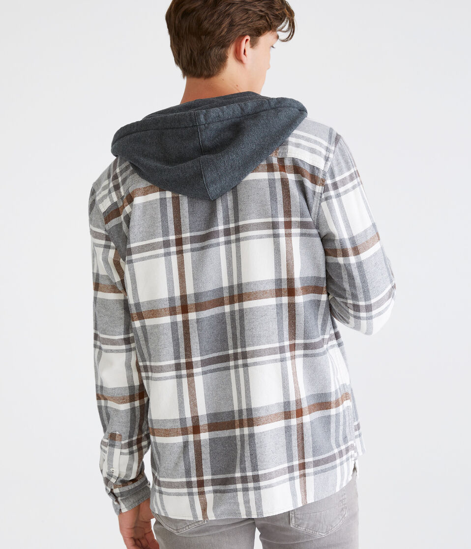 Long Sleeve Plaid Hooded Flannel Shirt