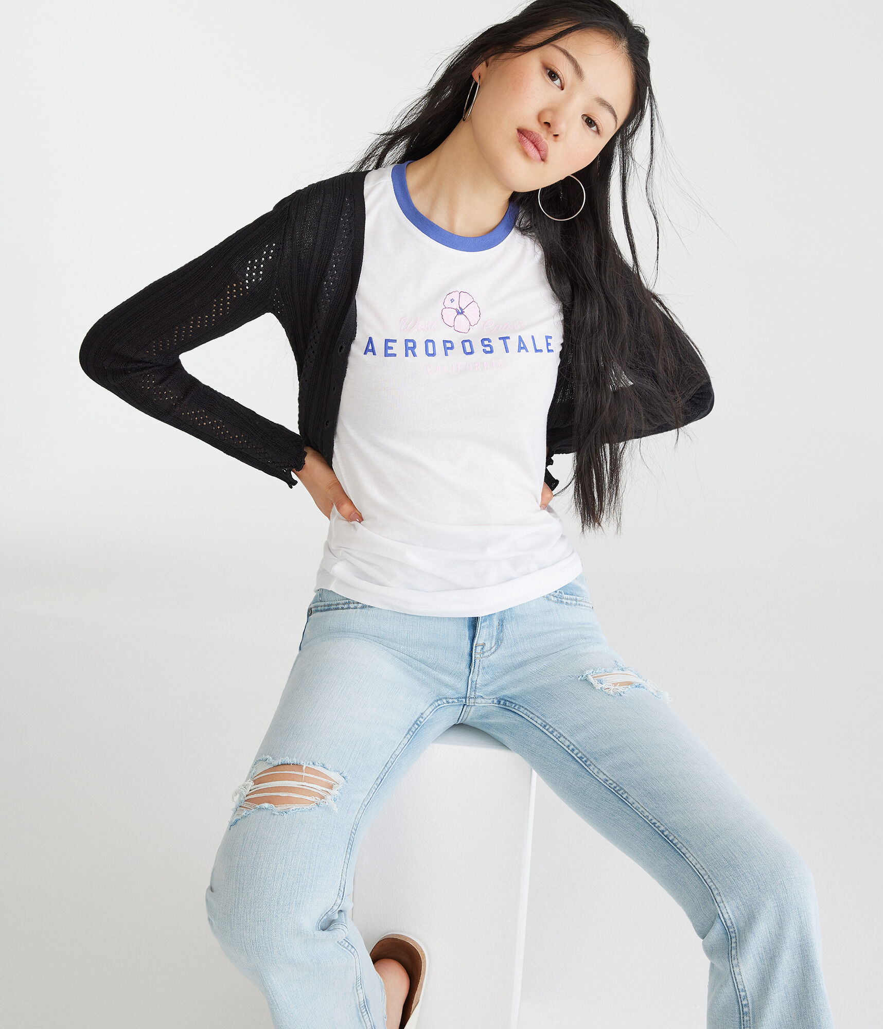 Aeropostale Floral Ringer Graphic Tee