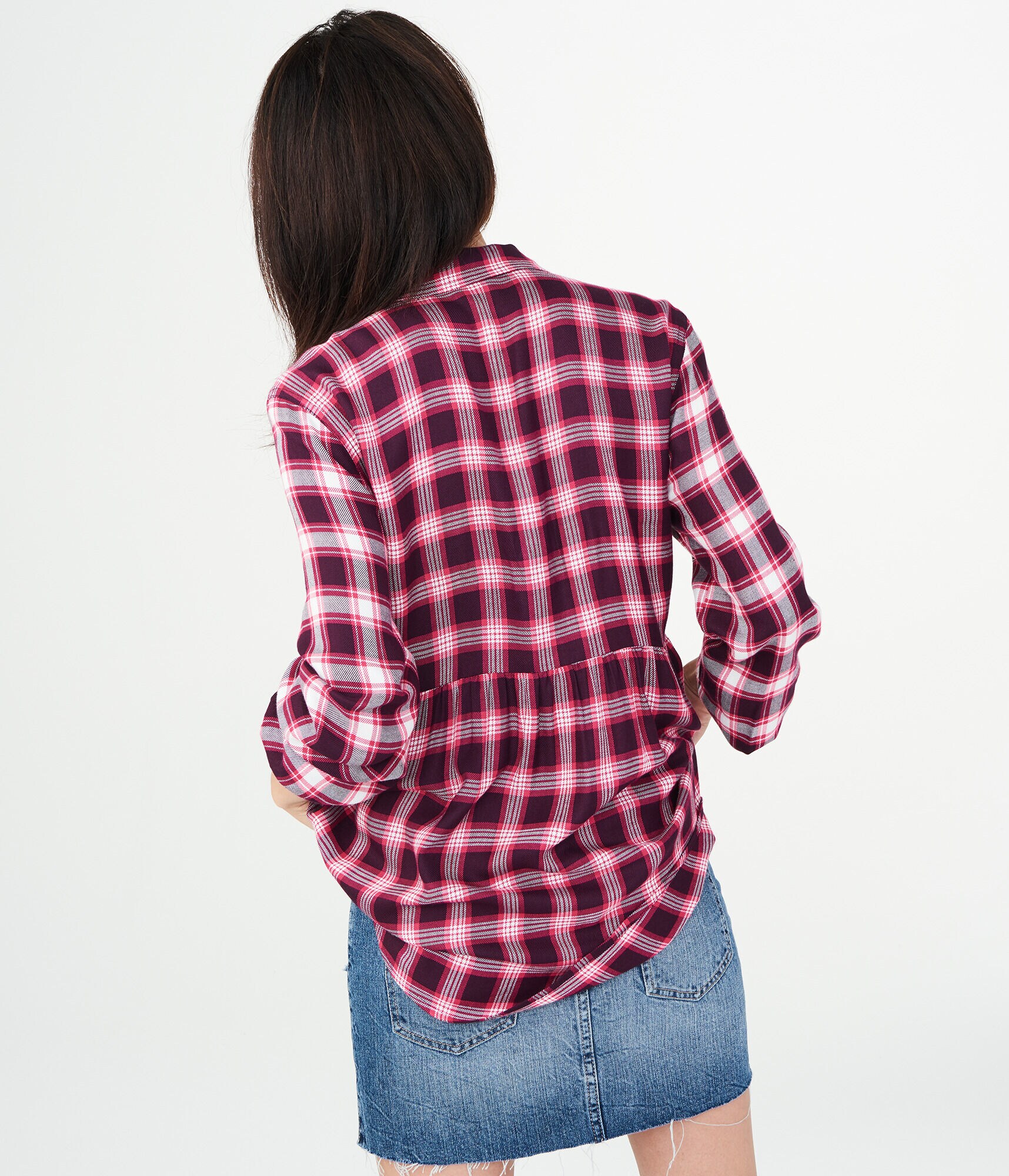 Long Sleeve Plaid Babydoll Woven Top