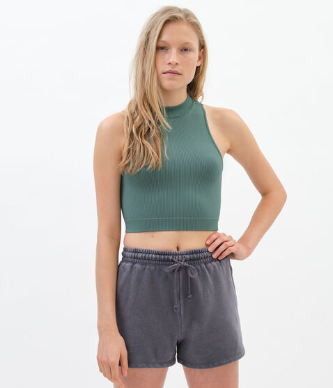 Seamless Ribbed Mock-Neck Crop Top