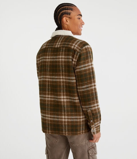 Plaid Sherpa-Lined Full-Zip Shacket