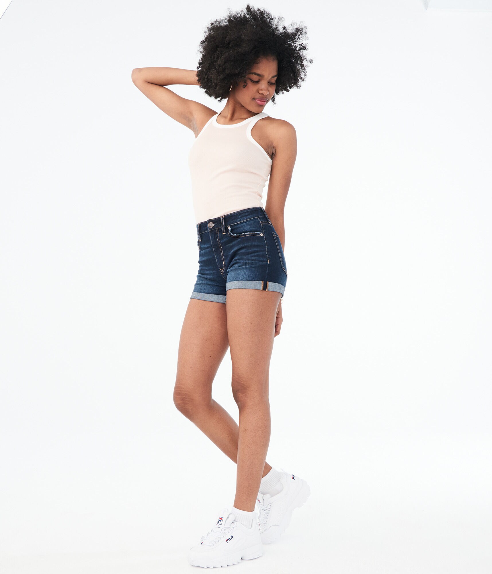 Seriously Stretchy Super High-Rise Cuffed Denim Midi Shorts
