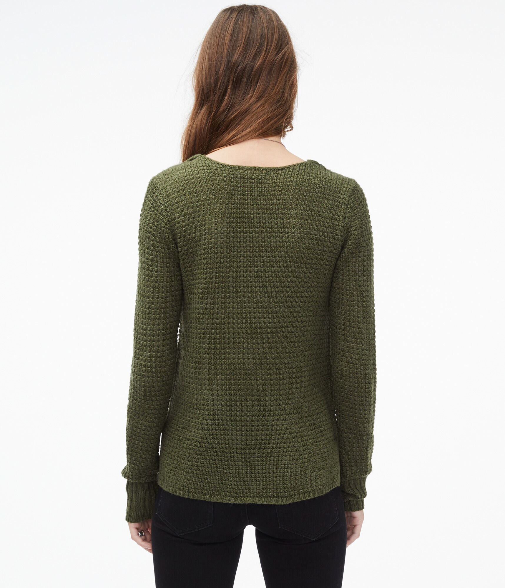 Laced-Up Shoulder V-Neck Sweater