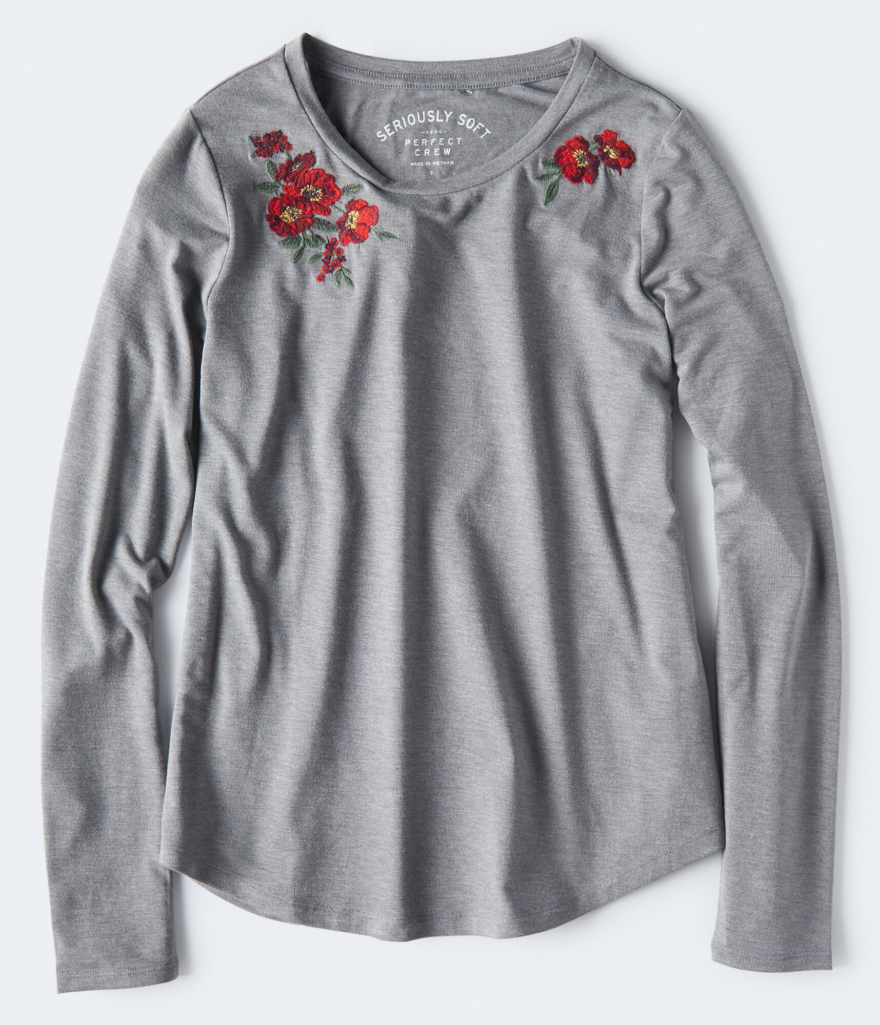 Long Sleeve Seriously Soft Floral Embroidered Crew Tee