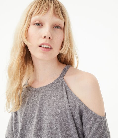 Long Sleeve Cold-Shoulder Sweater-Knit Crop Top***