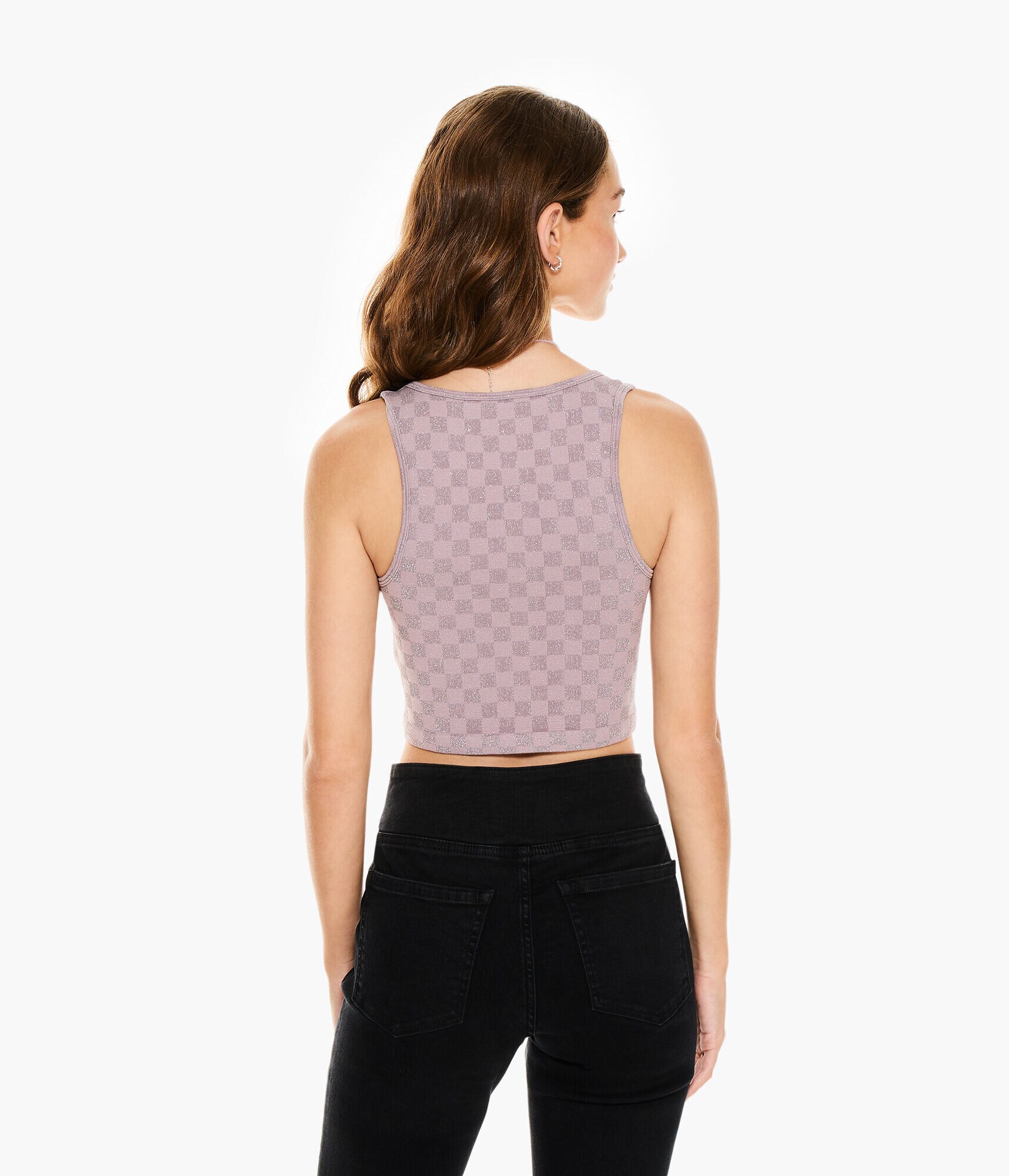 Checkered Shine Seamless V-Neck Cropped Tank