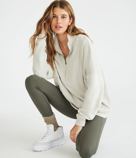 Ribbed Mock-Neck Pullover Sweatshirt