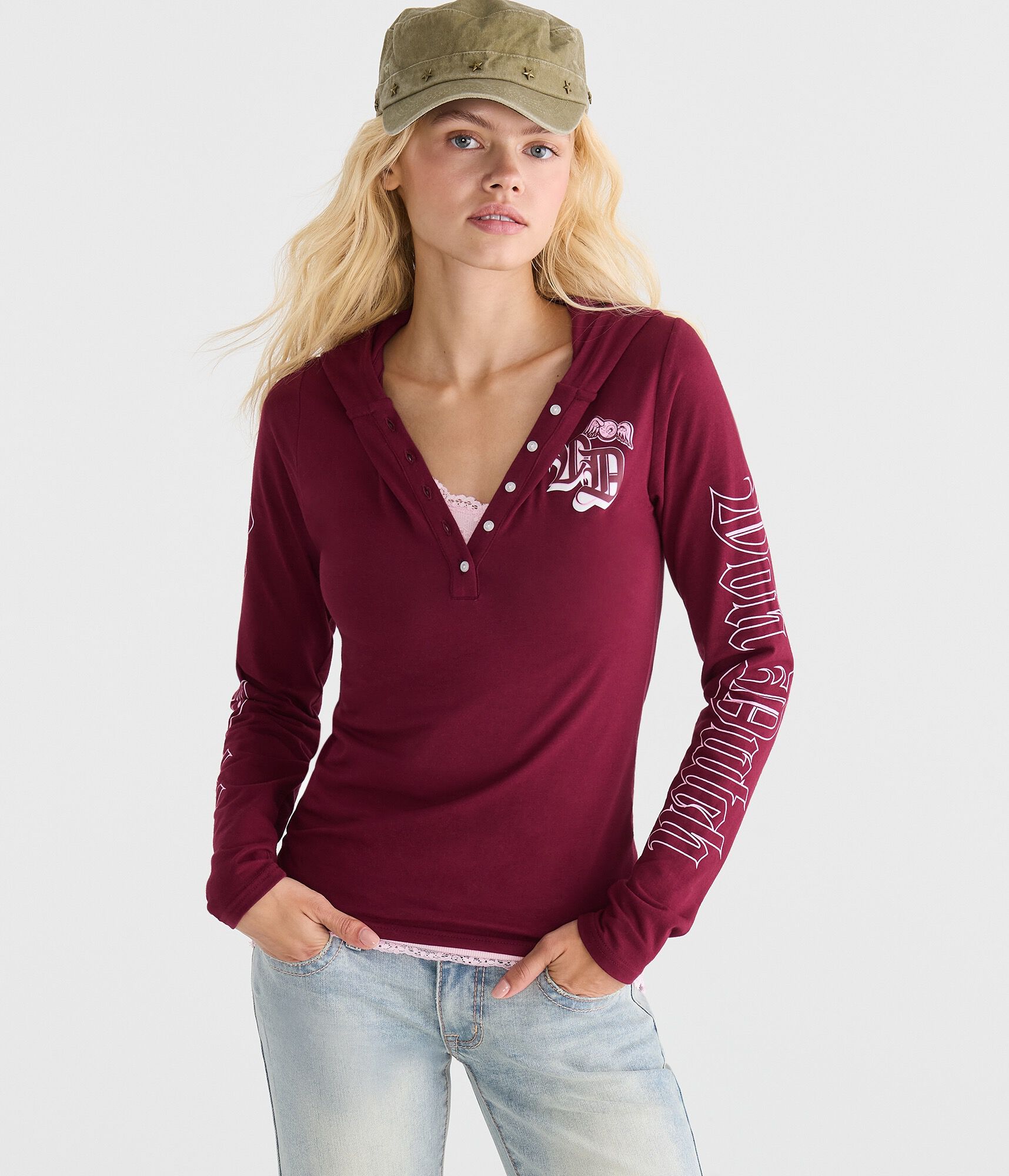 Von Dutch Hooded Graphic Henley