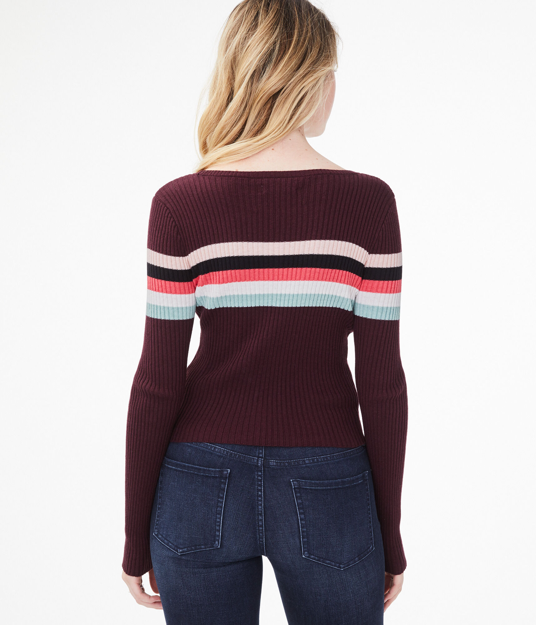 Long Sleeve Chest Stripe Bodycon Top