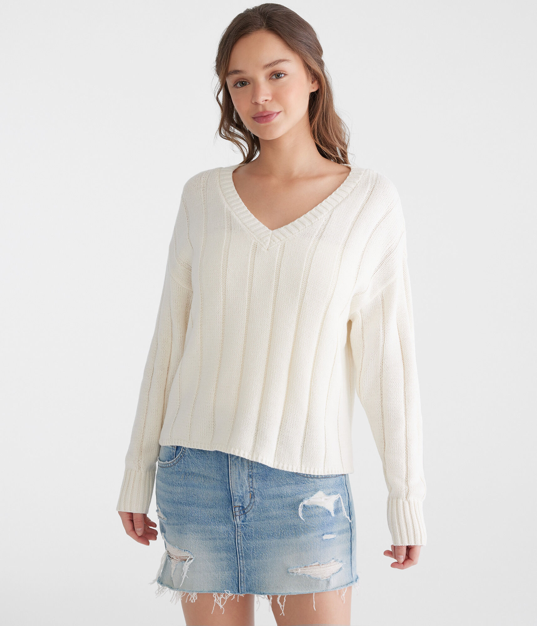 Ribbed V-Neck Sweater