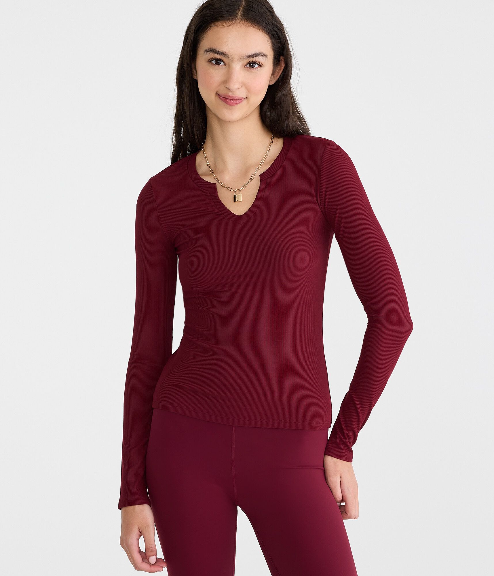 Long Sleeve Buttery Soft Notch-Neck Tee