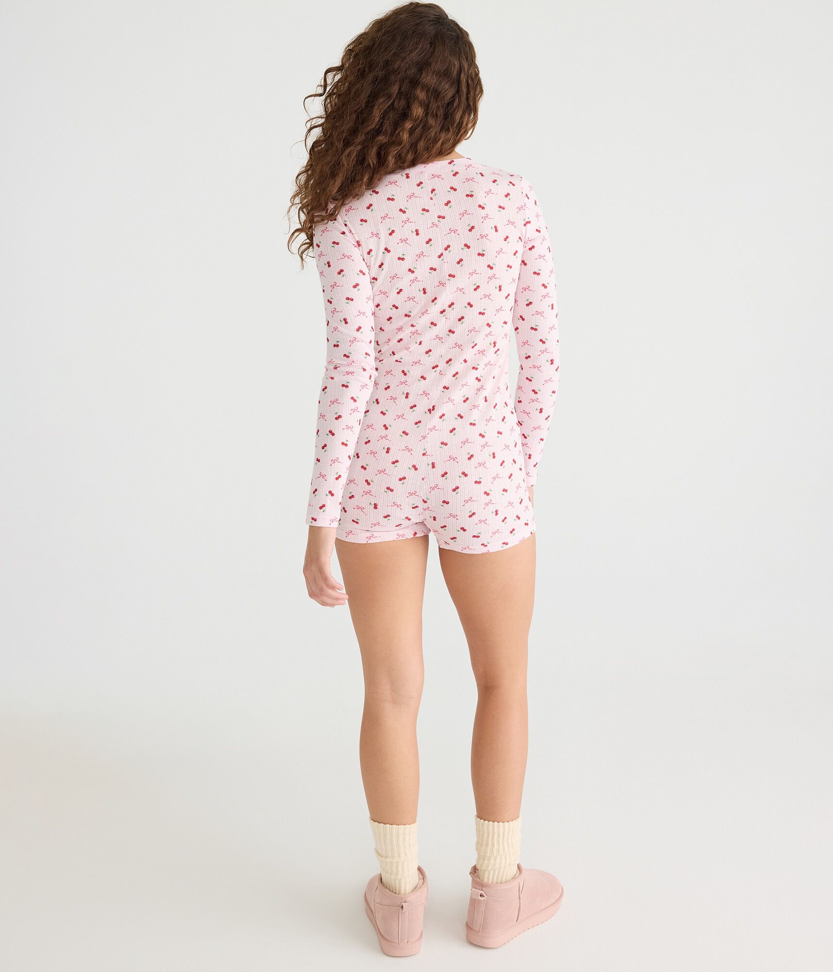 Long Sleeve Printed Pointelle Sleep Romper