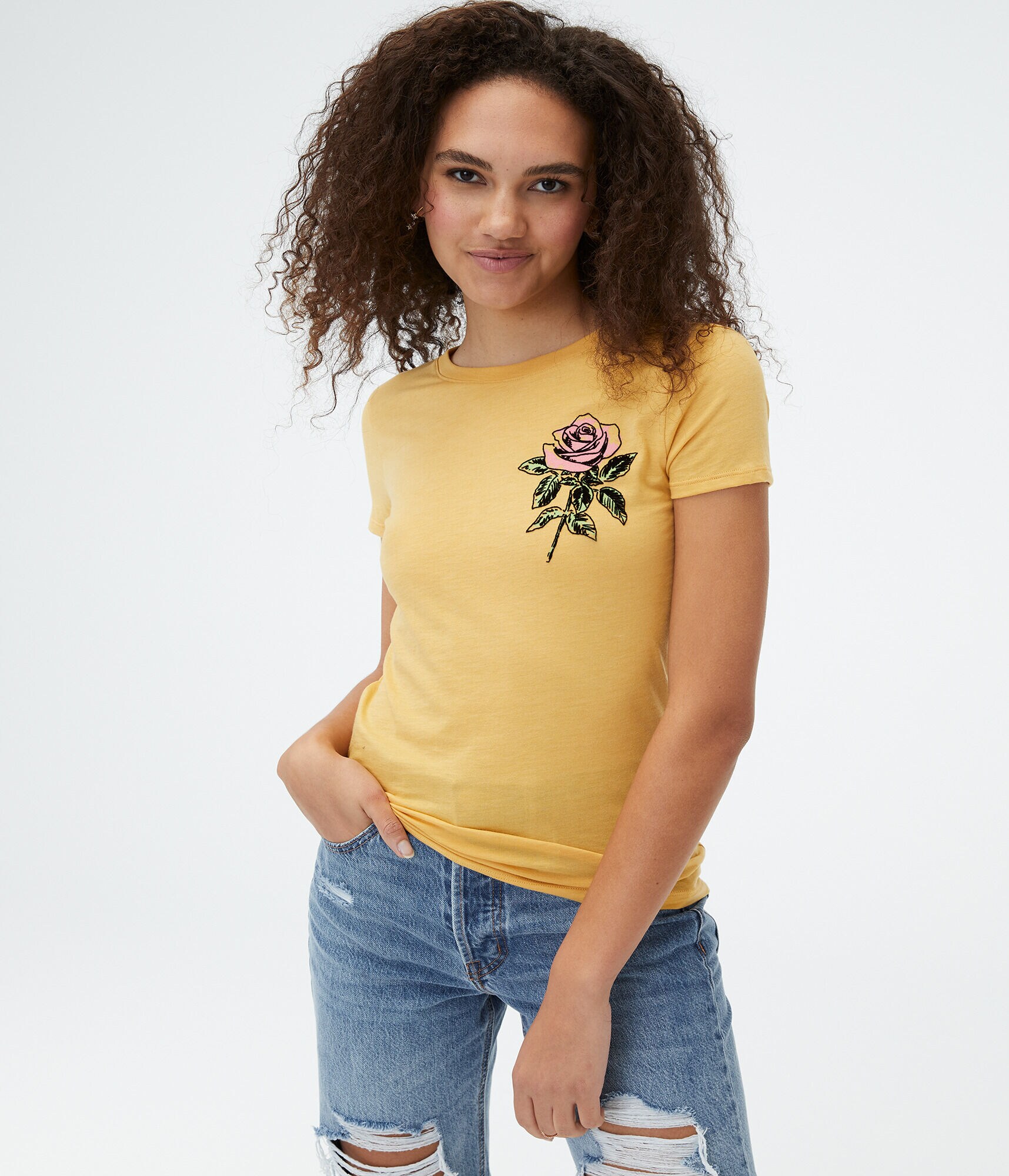 Rose Sketch Flocked Graphic Tee