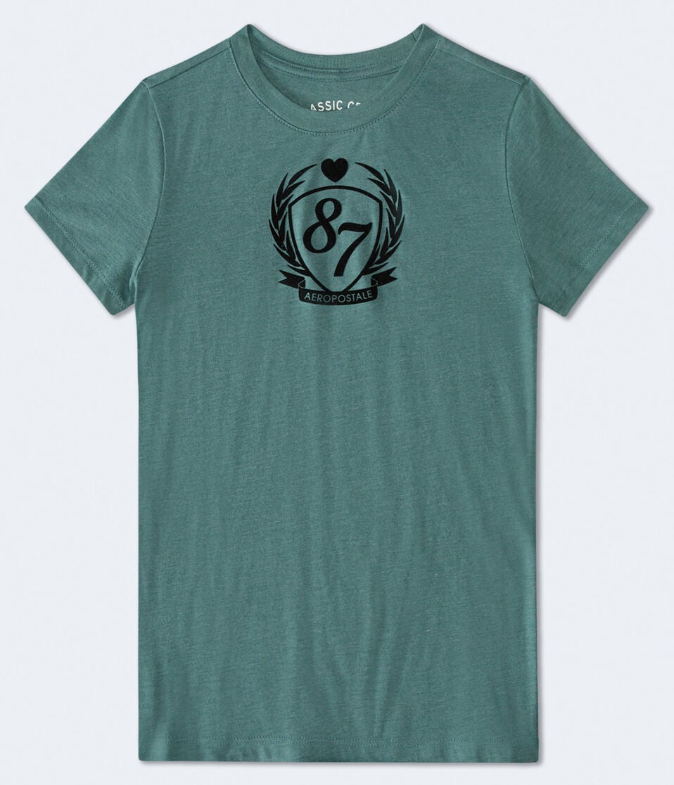 Aeropostale 87 Crest Flocked Graphic Tee