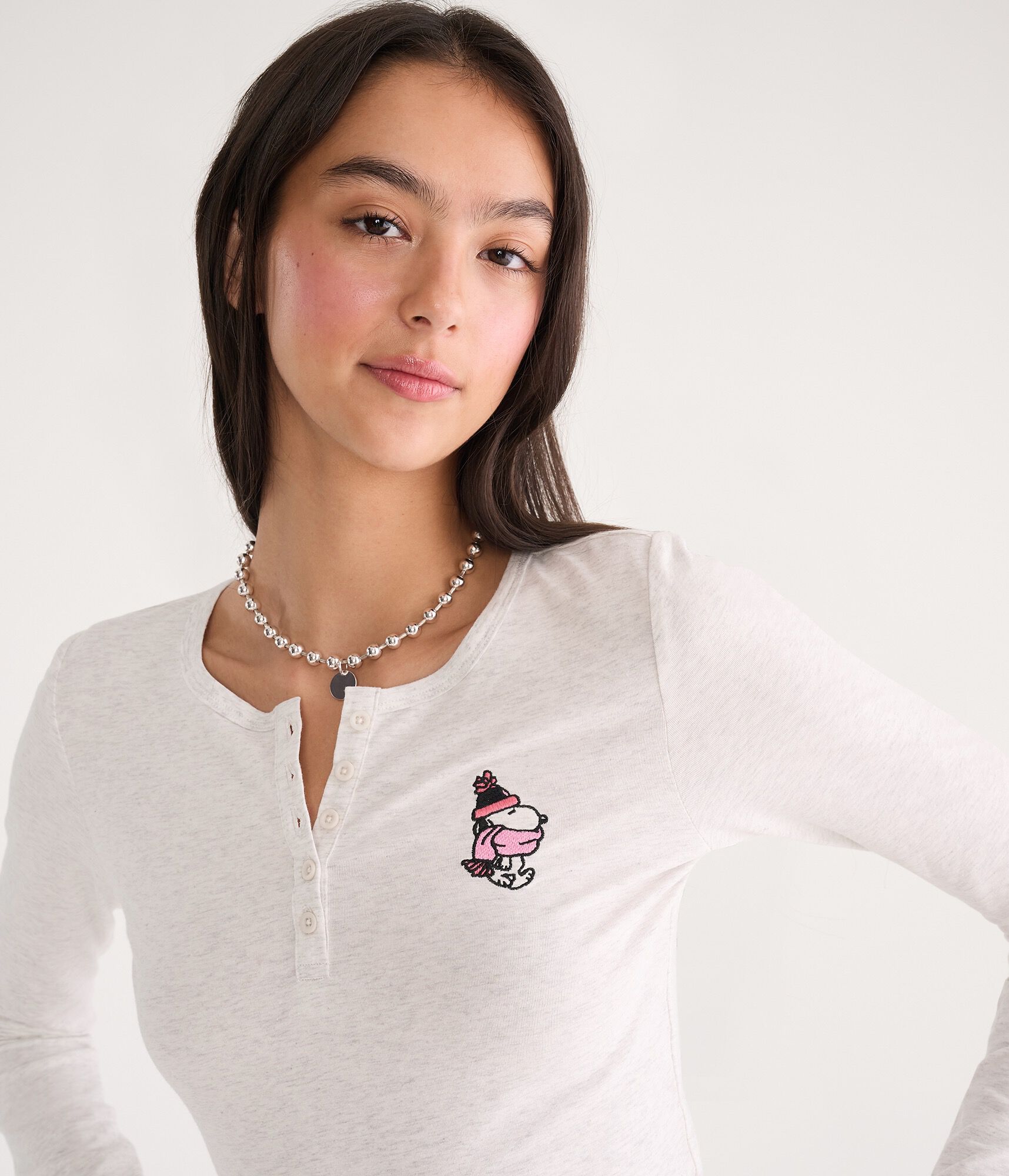 Long Sleeve Snoopy Scarf Sleep Henley