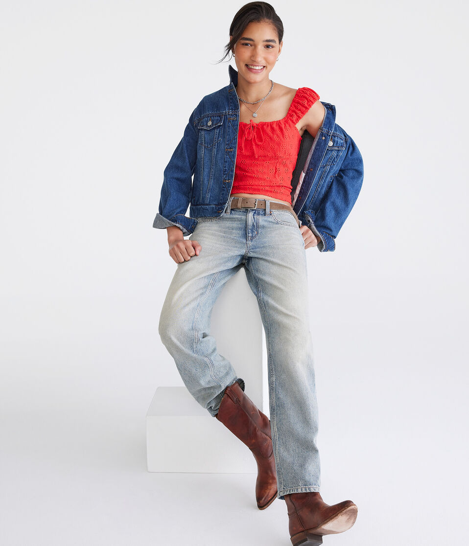 Eyelet Square-Neck Crop Top