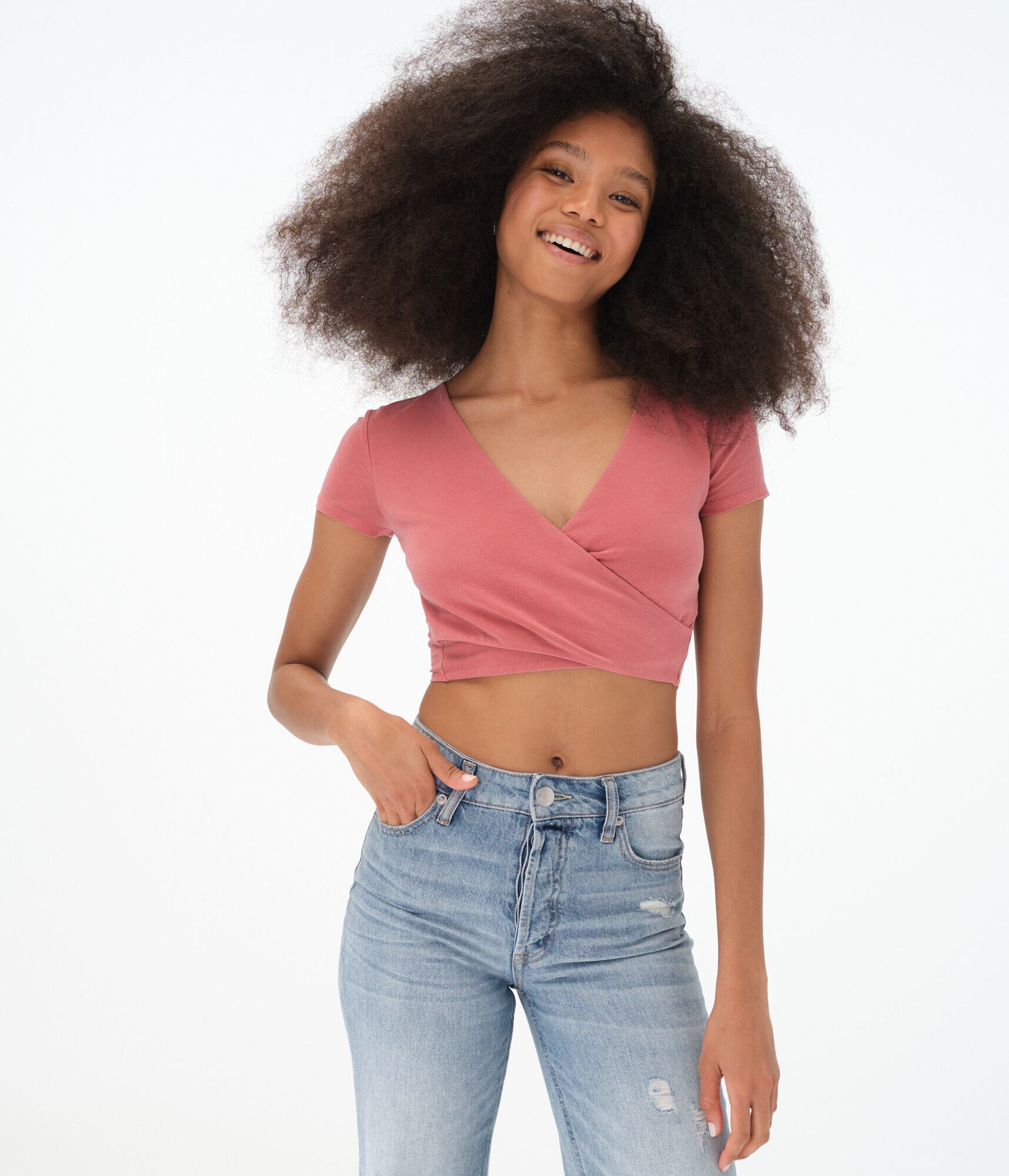 Seriously Soft Pigment-Dyed Faux Wrap 2-Way Crop Top