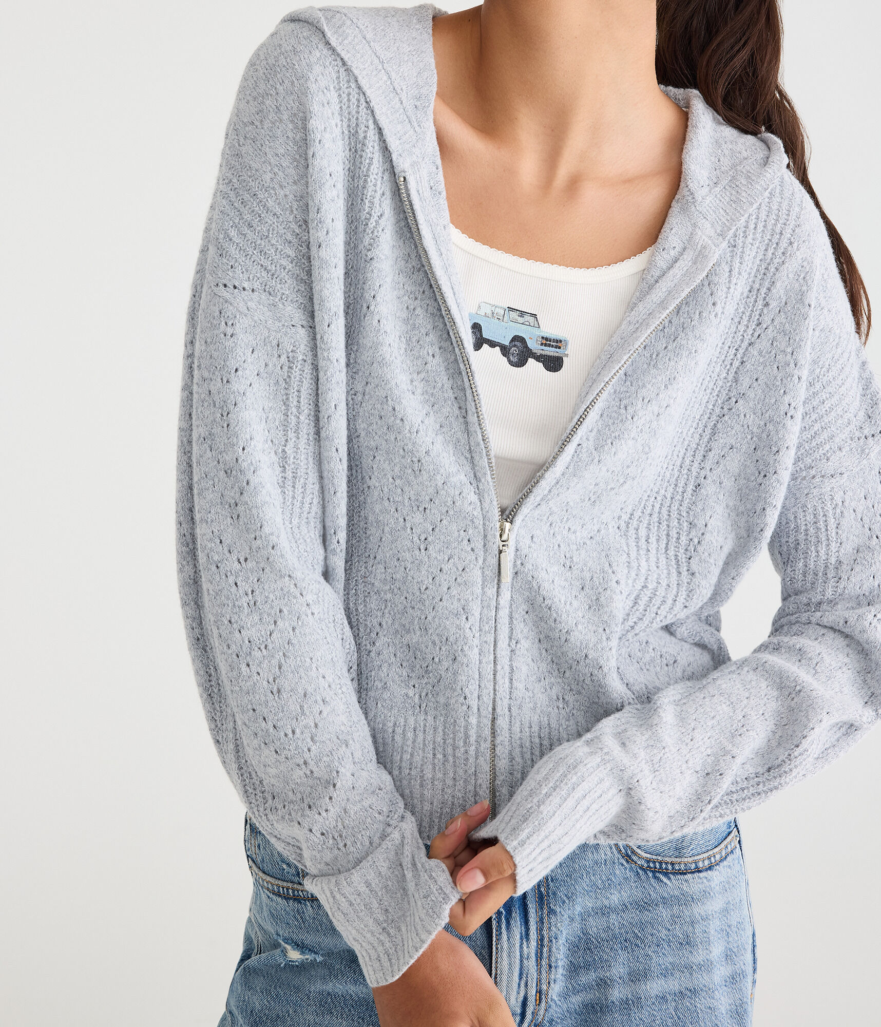 Cozy Pointelle Full-Zip Sweater Hoodie