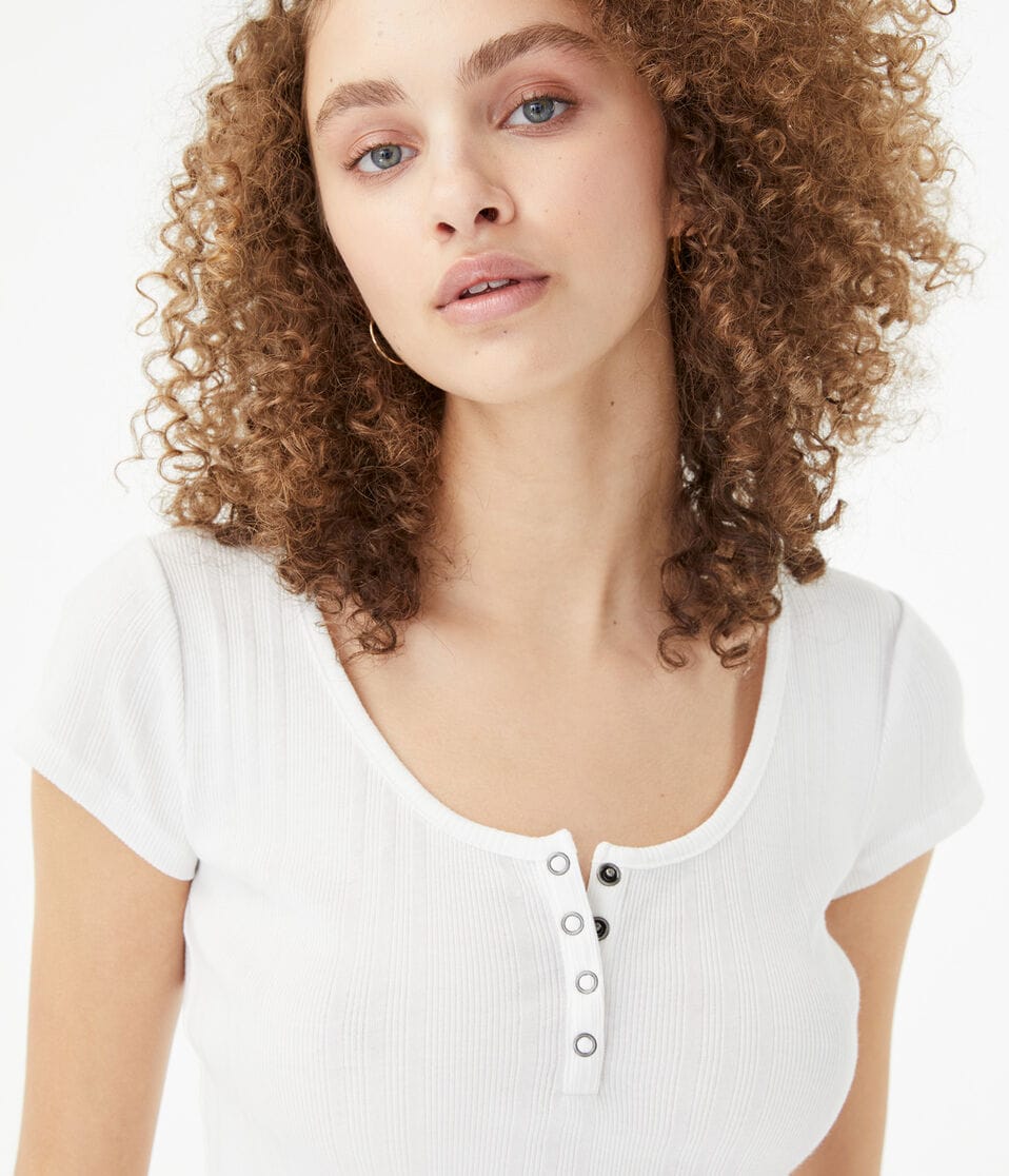 Scoop-Neck Cropped Henley