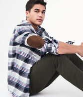 Long Sleeve Plaid Elbow Patch Woven Shirt