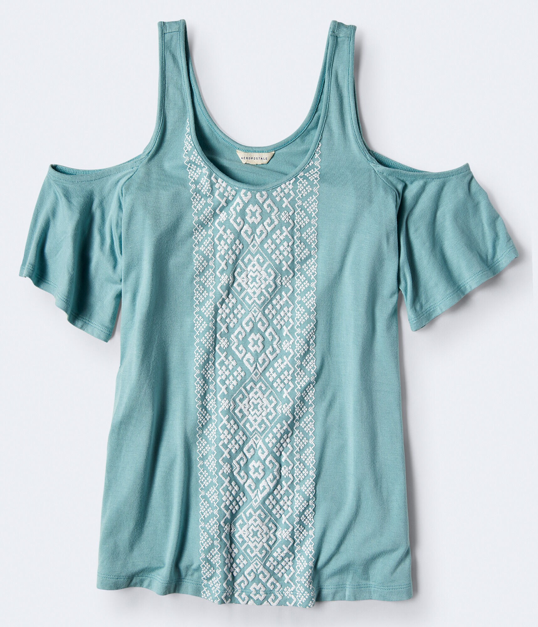 Geo Puff Print Cold-Shoulder Top
