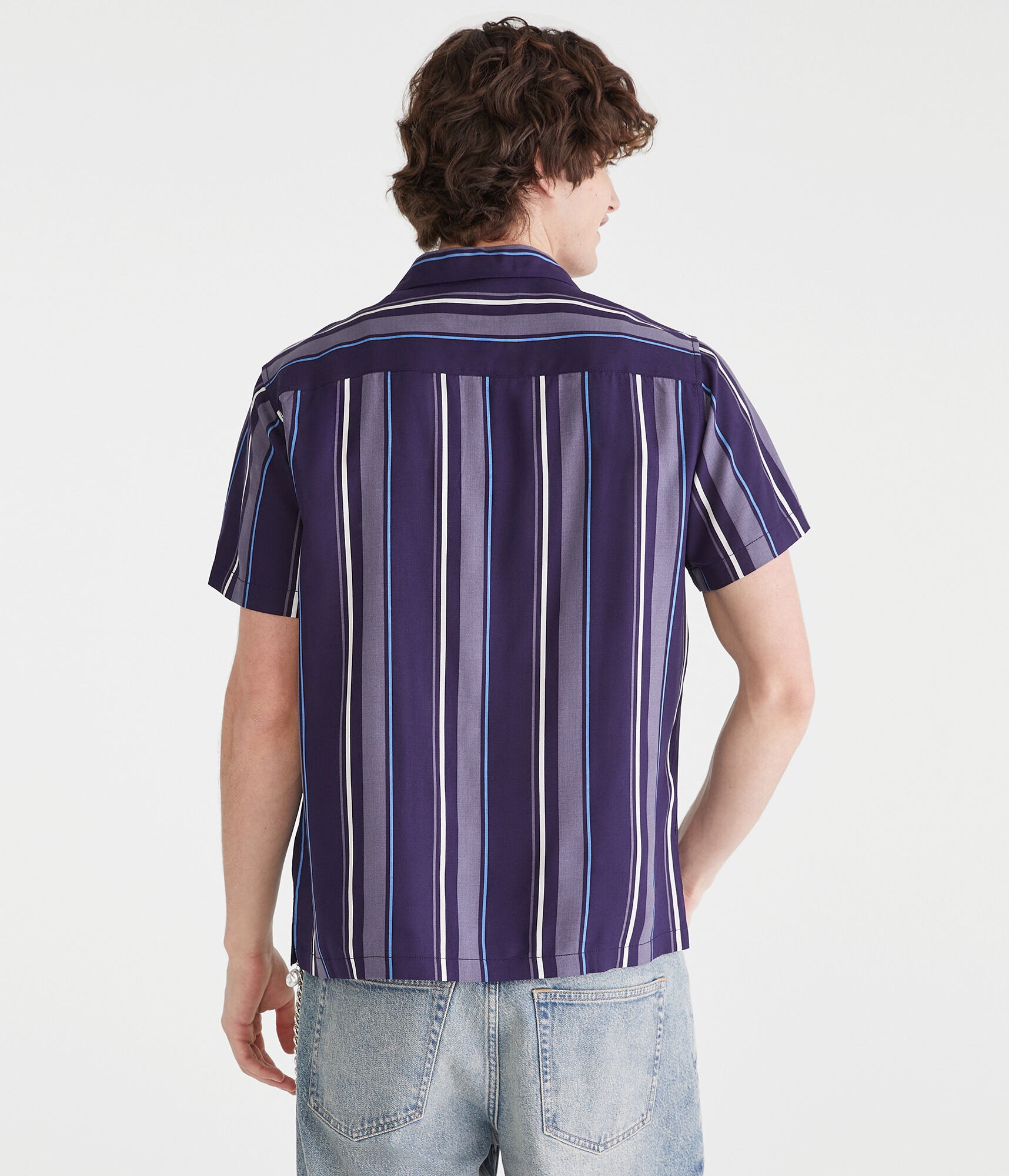 Short Sleeve Vertical Stripe Camp Shirt