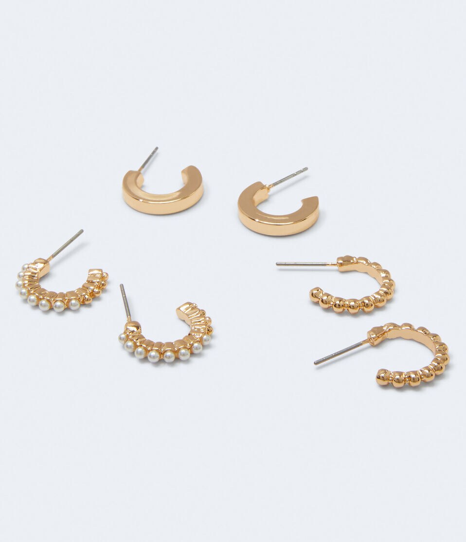 Faux Pearl Huggie Hoop 3-Pack