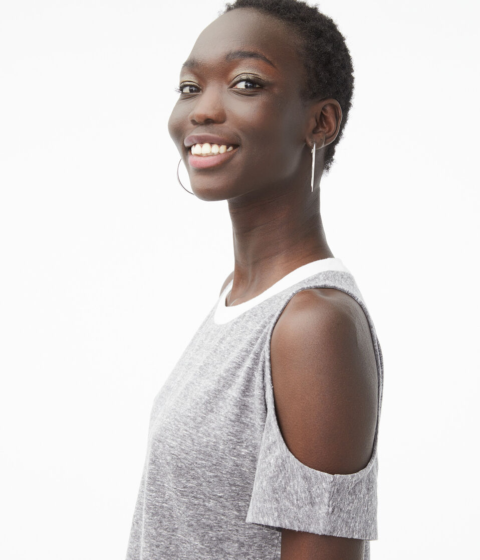 Ringer Cold-Shoulder Crew Tee