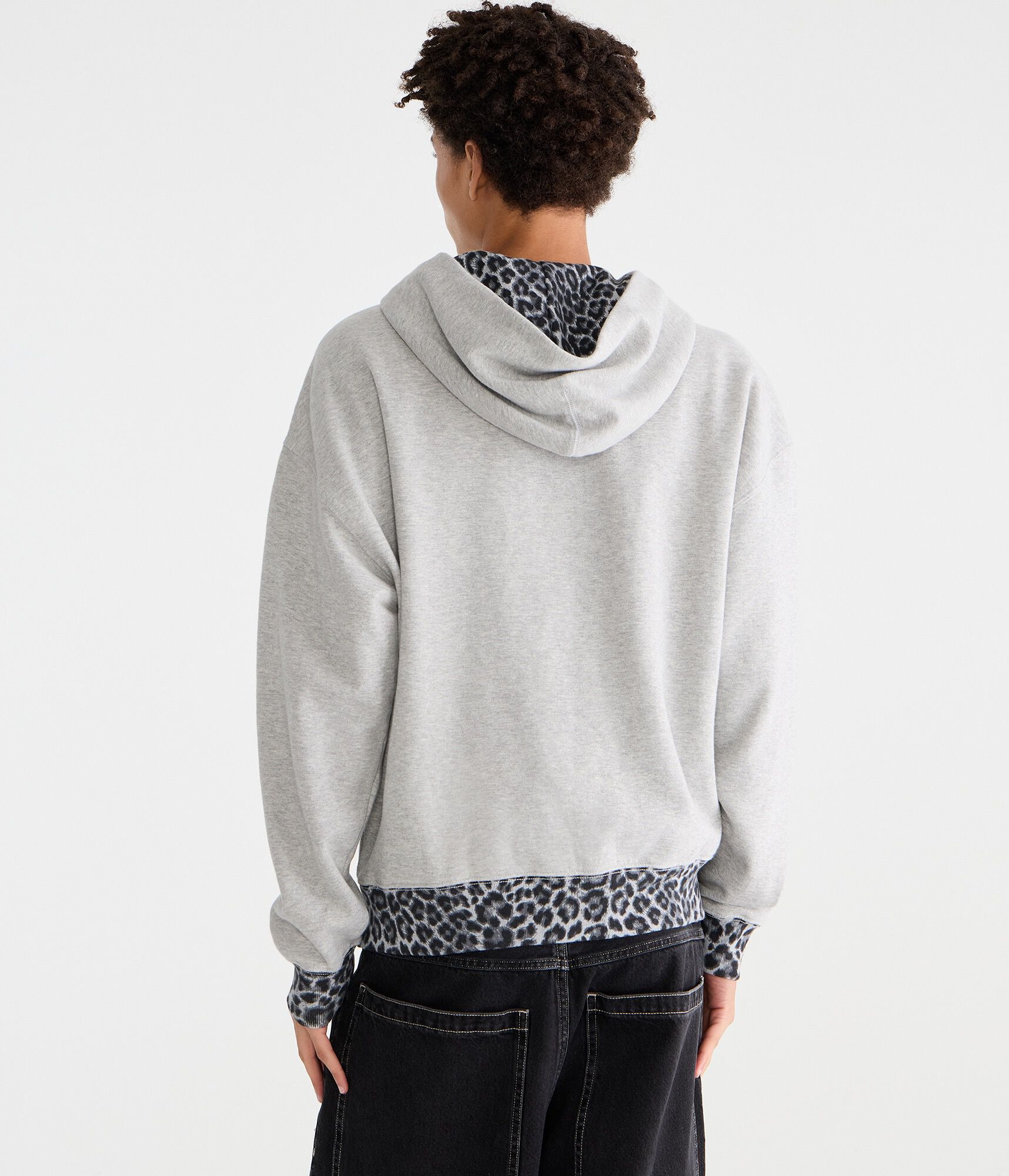 Cloud Soft Leopard Print-Trim Pullover Hoodie