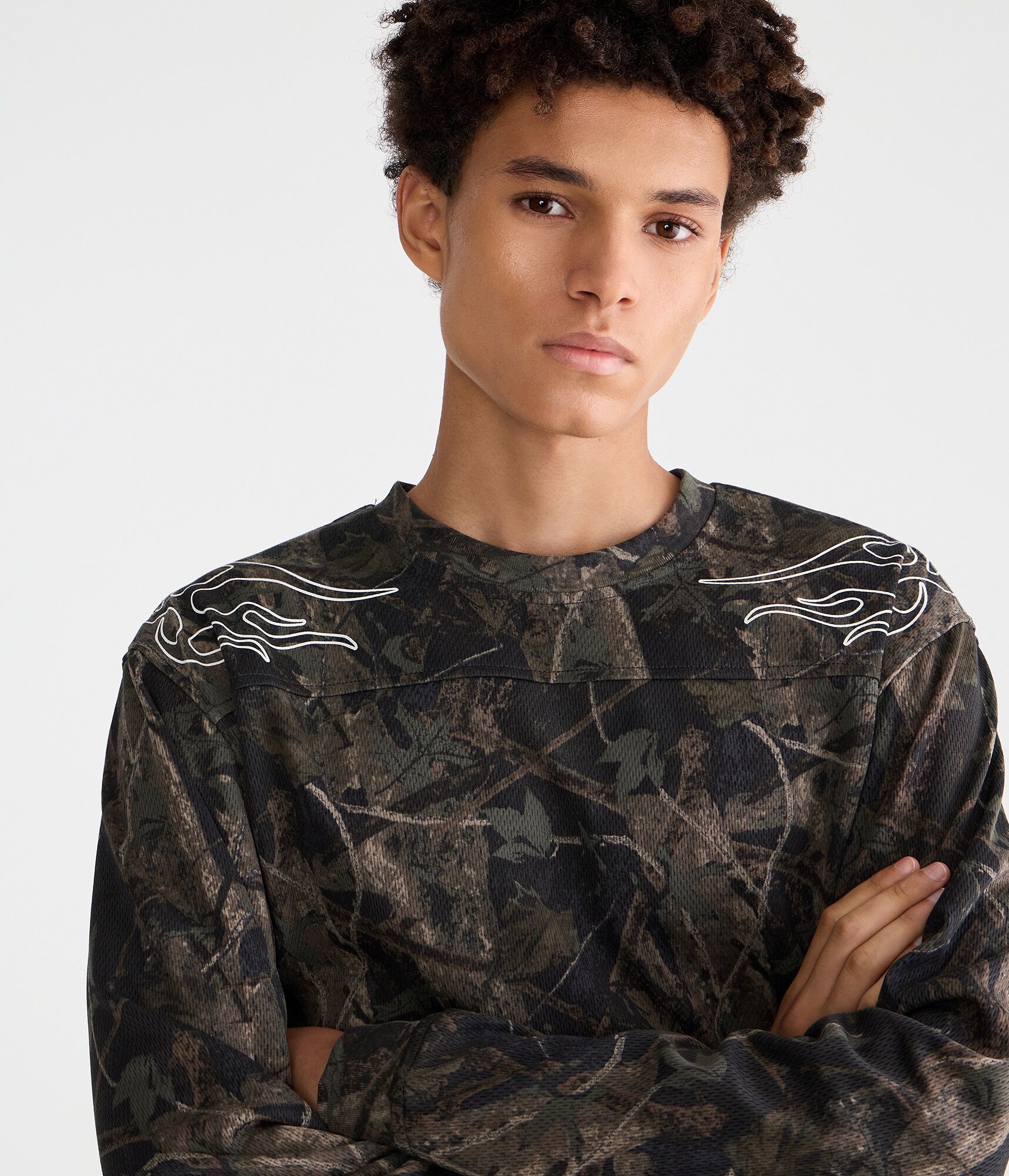 Long Sleeve Forest Camo Tribal Tattoo Boxy Mesh Jersey