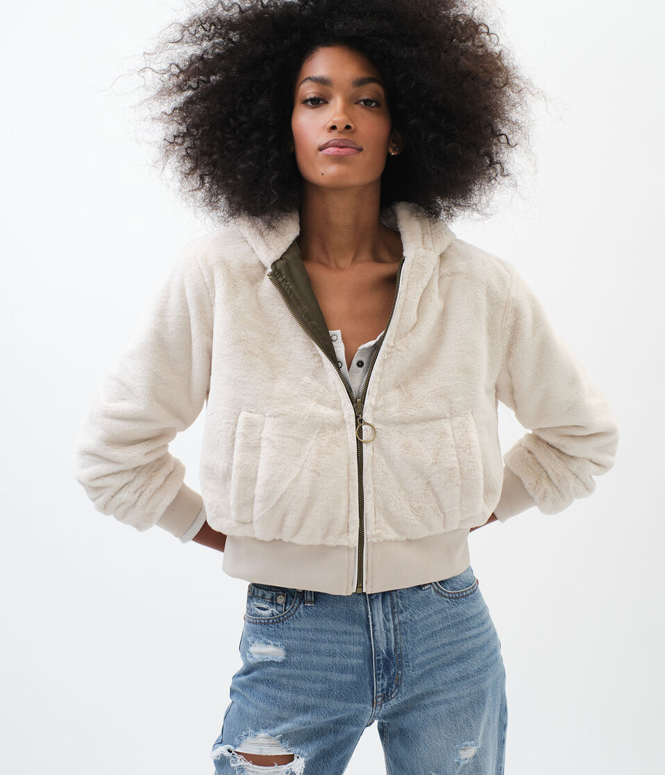 Reversible Woven & Faux Fur Hooded Jacket