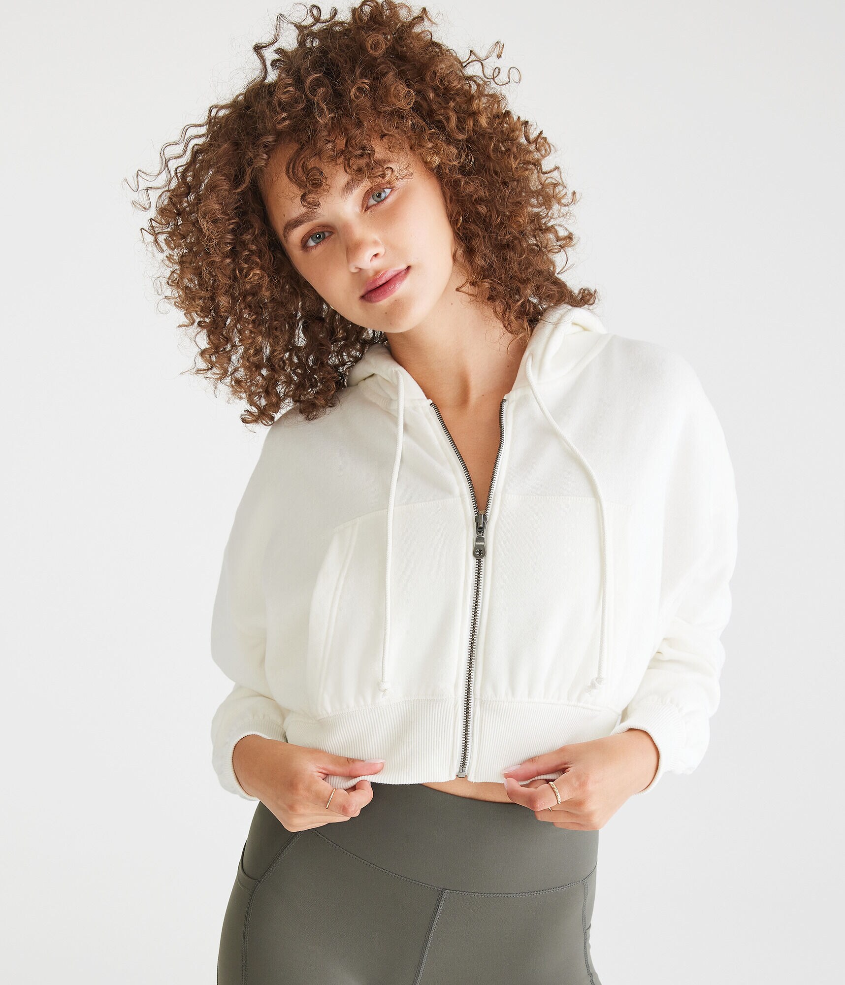 Oversized Cropped Full-Zip Hoodie