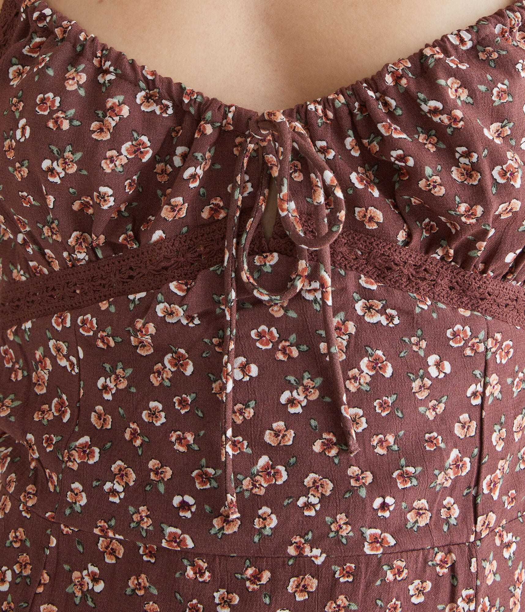 Floral V-Neck Lace-Trim Midi Dress