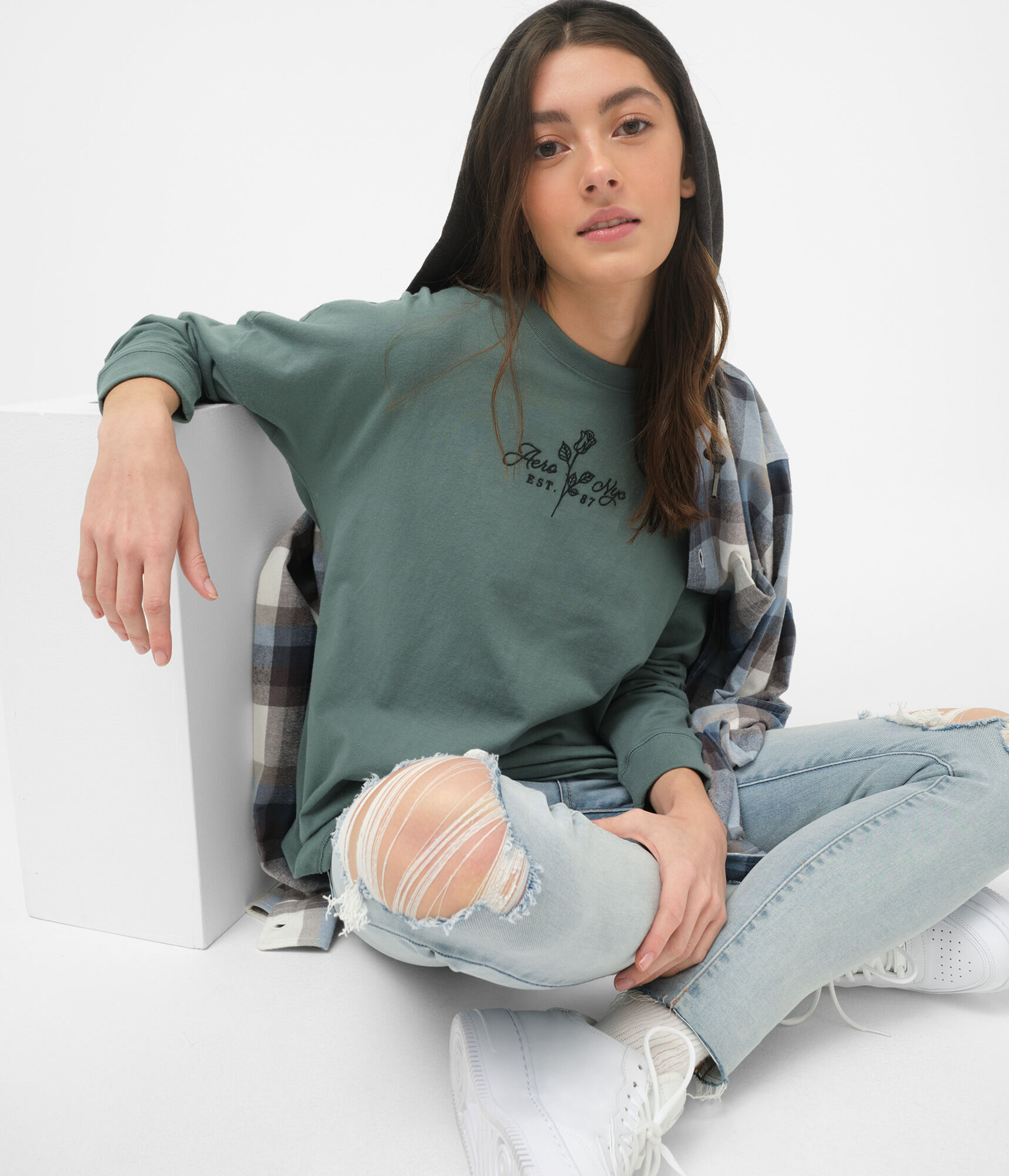 Long Sleeve Aero NYC Logo Oversized Graphic Tee