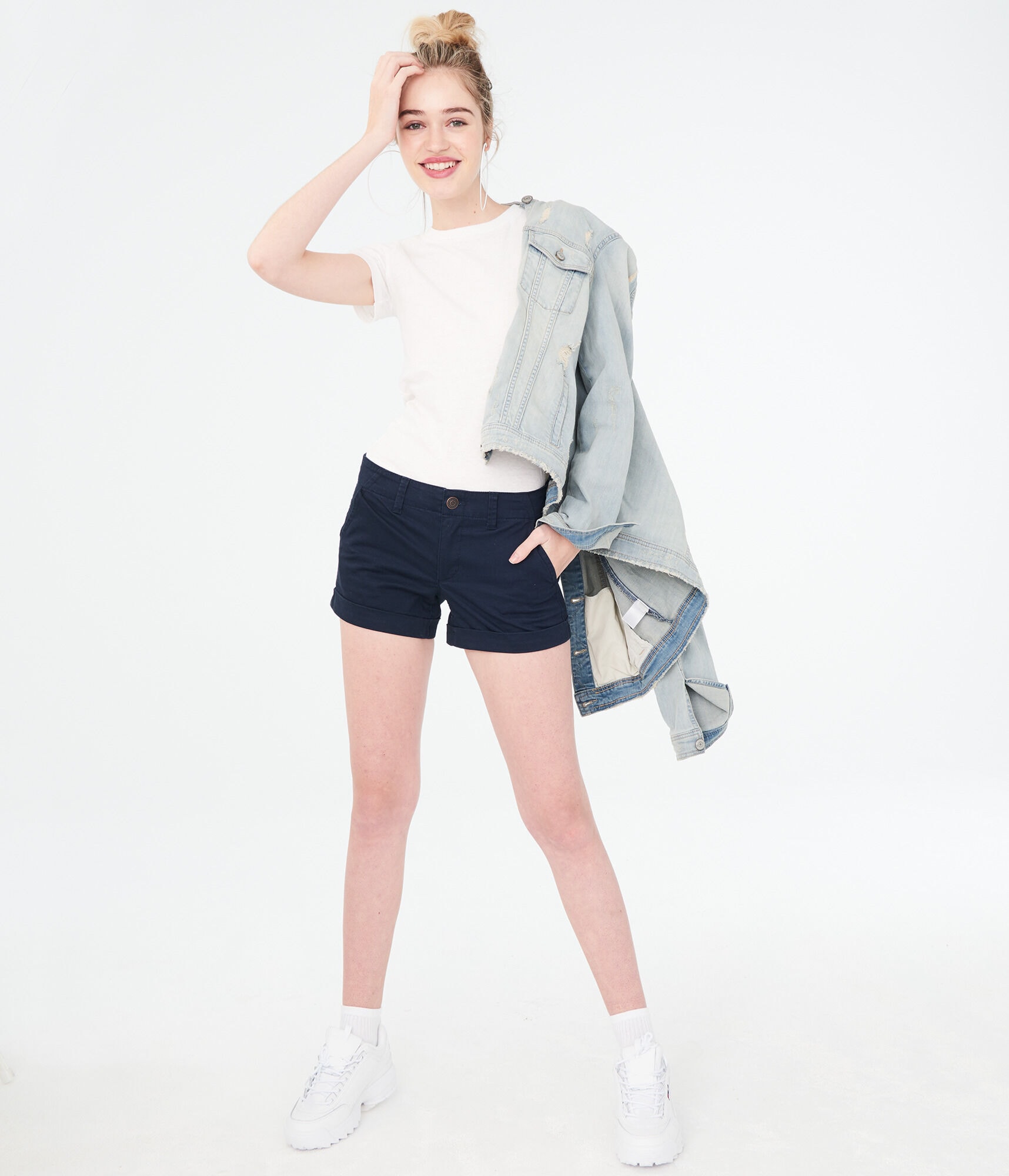 Twill Cuffed Midi Shorts