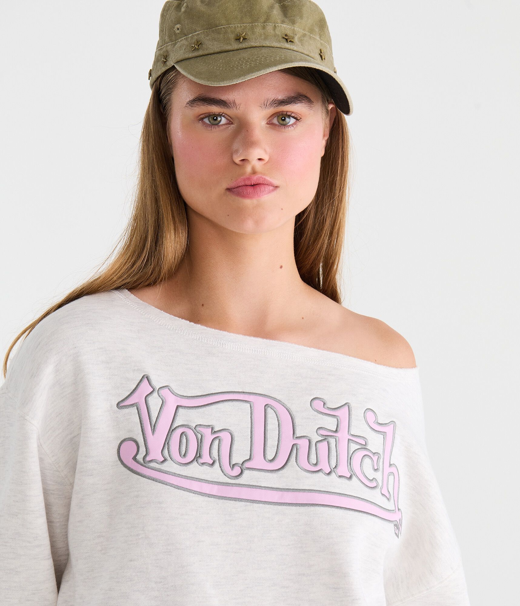 Von Dutch Logo Oversized Off-The-Shoulder Sweatshirt