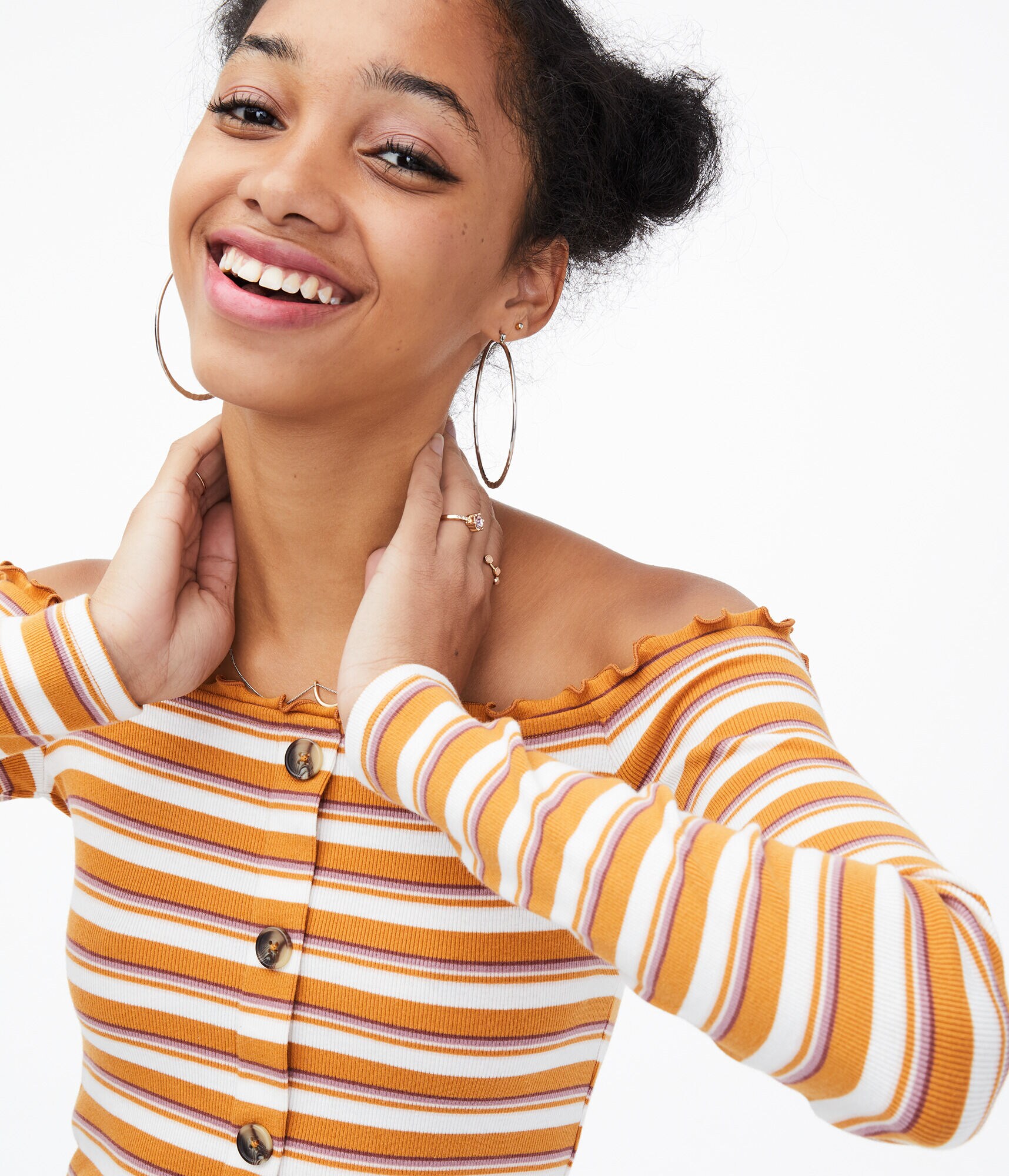 Long Sleeve Seriously Soft Striped Off-The-Shoulder Bodycon Top