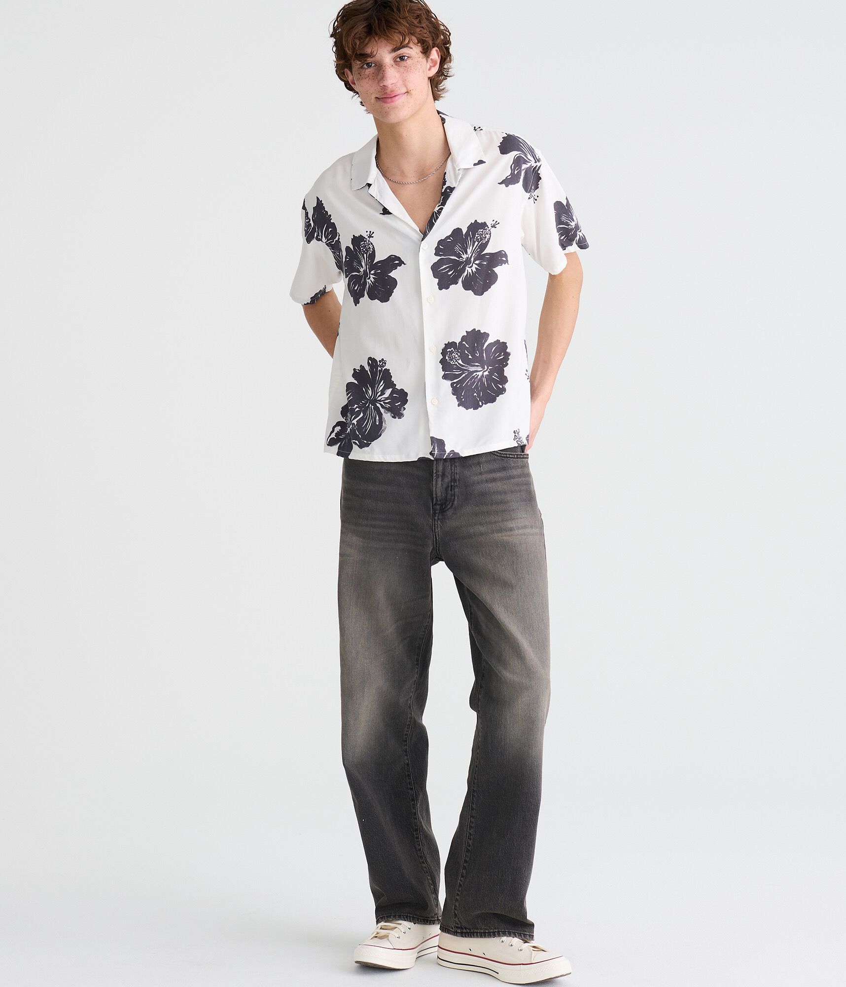Hibiscus Print Boxy Camp Shirt