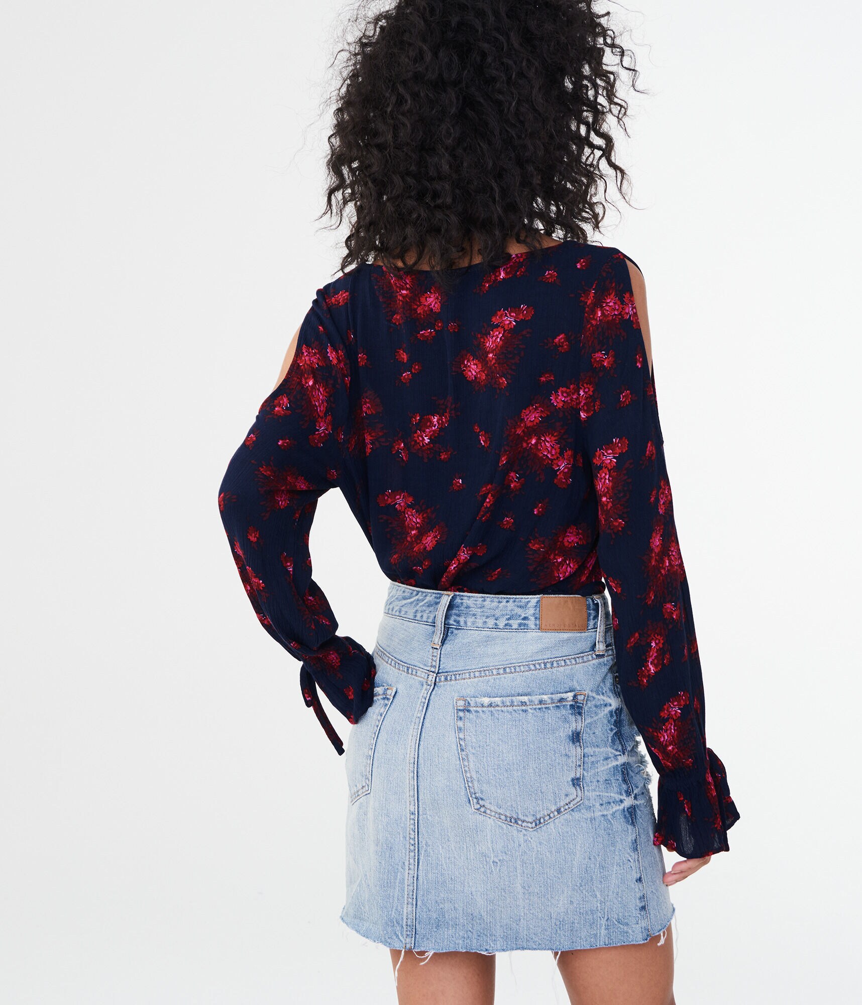 Long Sleeve Floral Cold-Shoulder Top