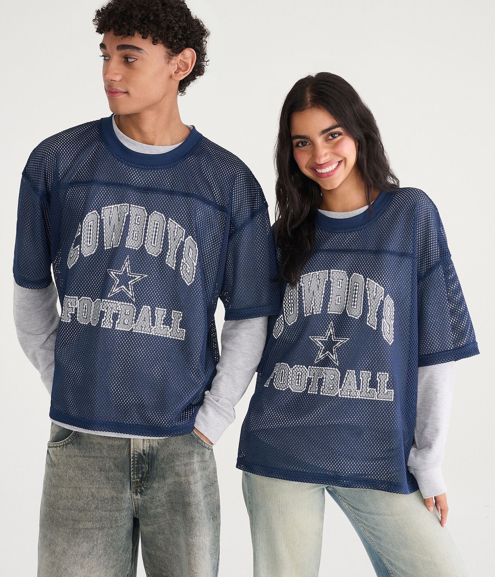 Long Sleeve Dallas Cowboys Football Boxy Mesh 2Fer Top