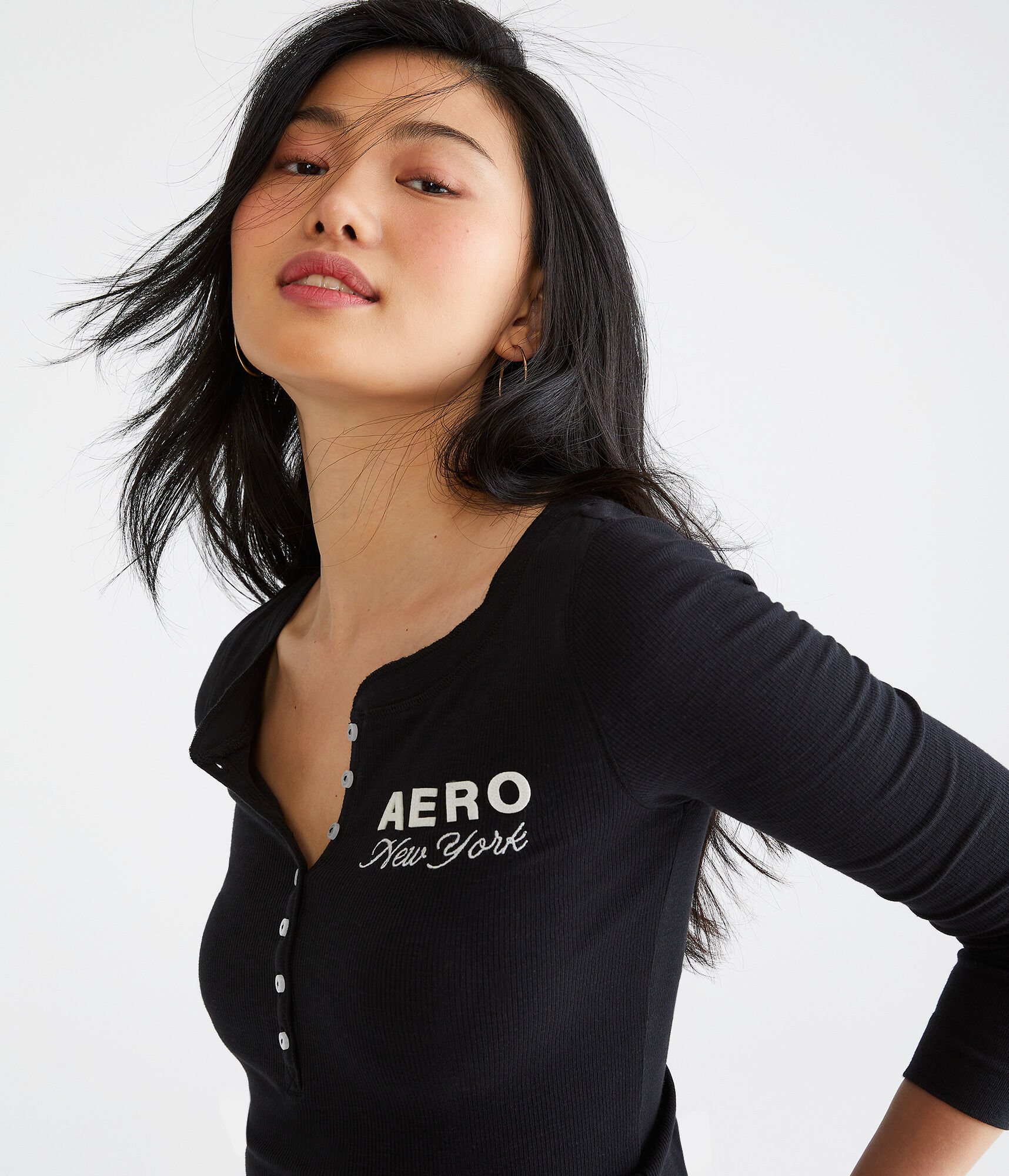 Long Sleeve Aero New York Graphic Henley