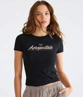 Aeropostale Script Butterfly Glitter Graphic Tee