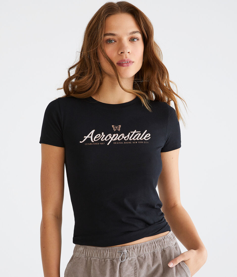 Aeropostale Script Butterfly Glitter Graphic Tee