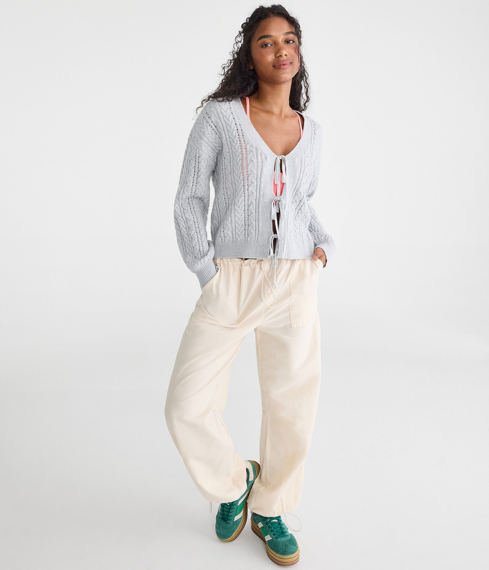 Cable Knit Reversible Tie Cardigan