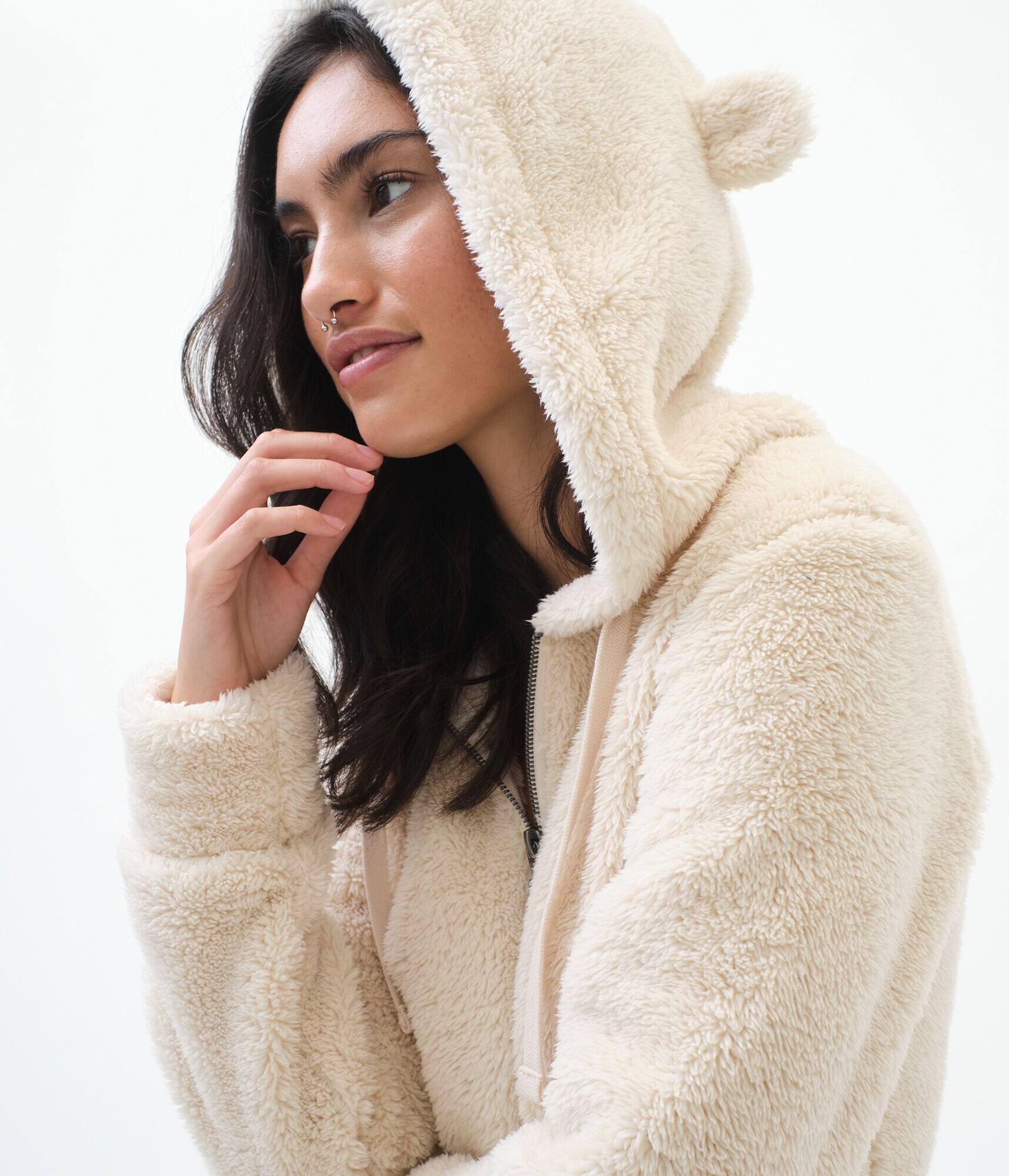 Bear Hood Sherpa Fleece Sleep Romper